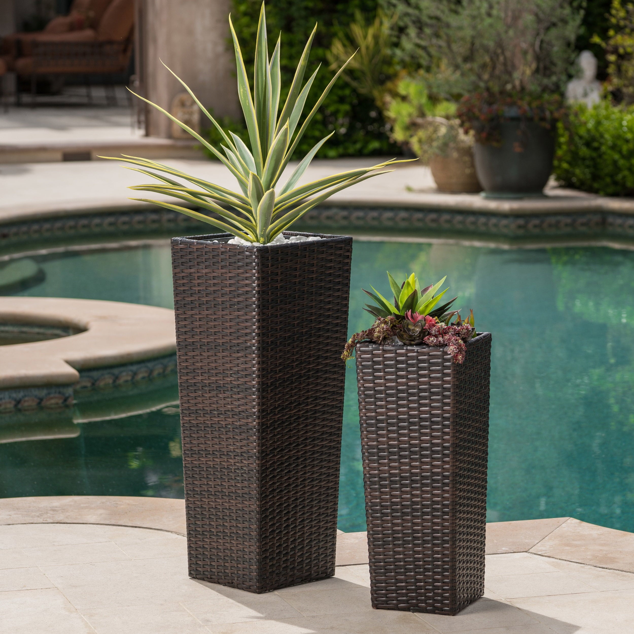 VORENE Rattan Flower Pot Brown Decorative Planter for Indoor Outdoor Patio and Garden Decoration