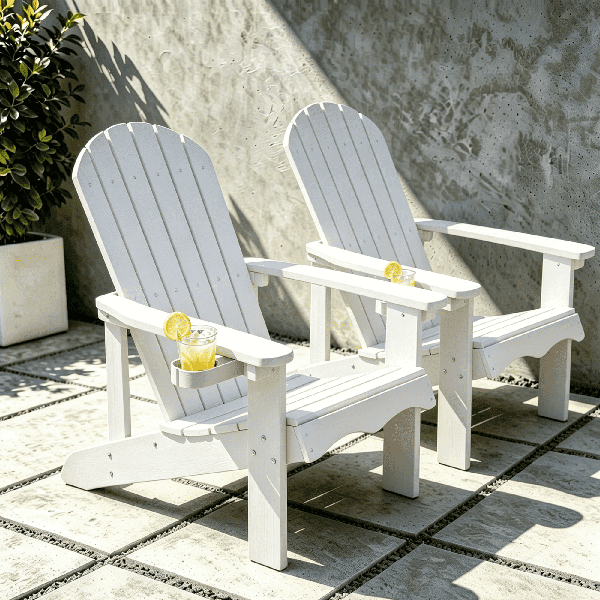 VORENE Set of 2 Folding Adirondack Chairs HDPE All-Weather Patio Seating with Cup Holder White