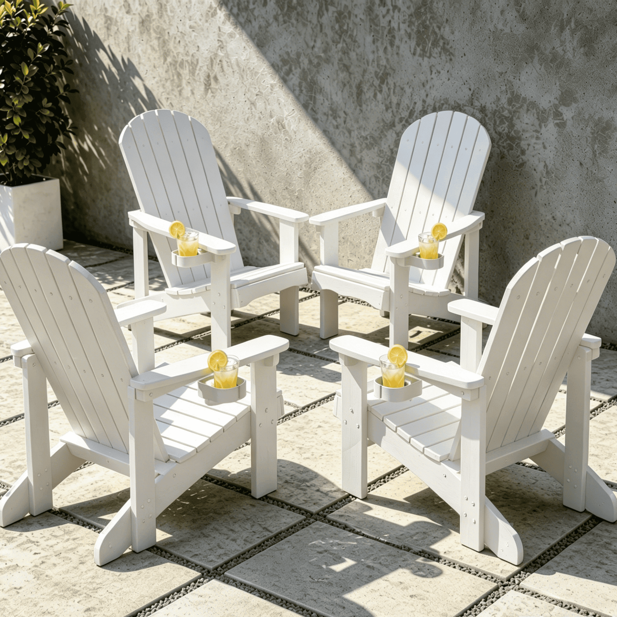 VORENE Set of 4 Folding Adirondack Chairs All-Weather HDPE Outdoor Seating with Cup Holder White