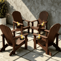 VORENE Set of 4 Folding Adirondack Chairs HDPE Outdoor Patio Seating All-Weather with Cup Holder Dark Brown