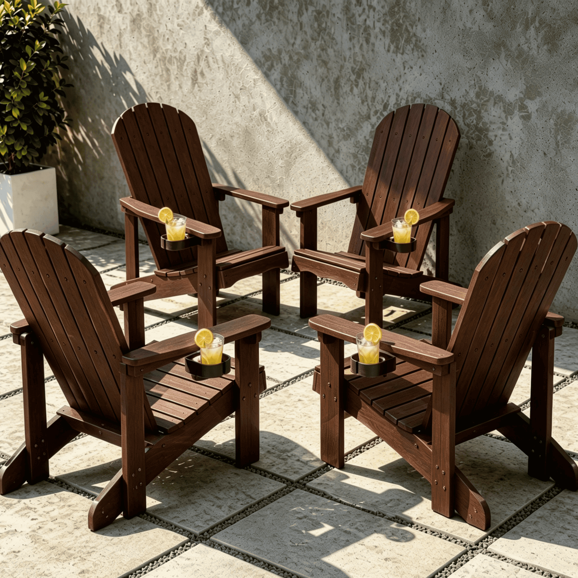 VORENE Set of 4 Folding Adirondack Chairs HDPE Outdoor Patio Seating All-Weather with Cup Holder Dark Brown