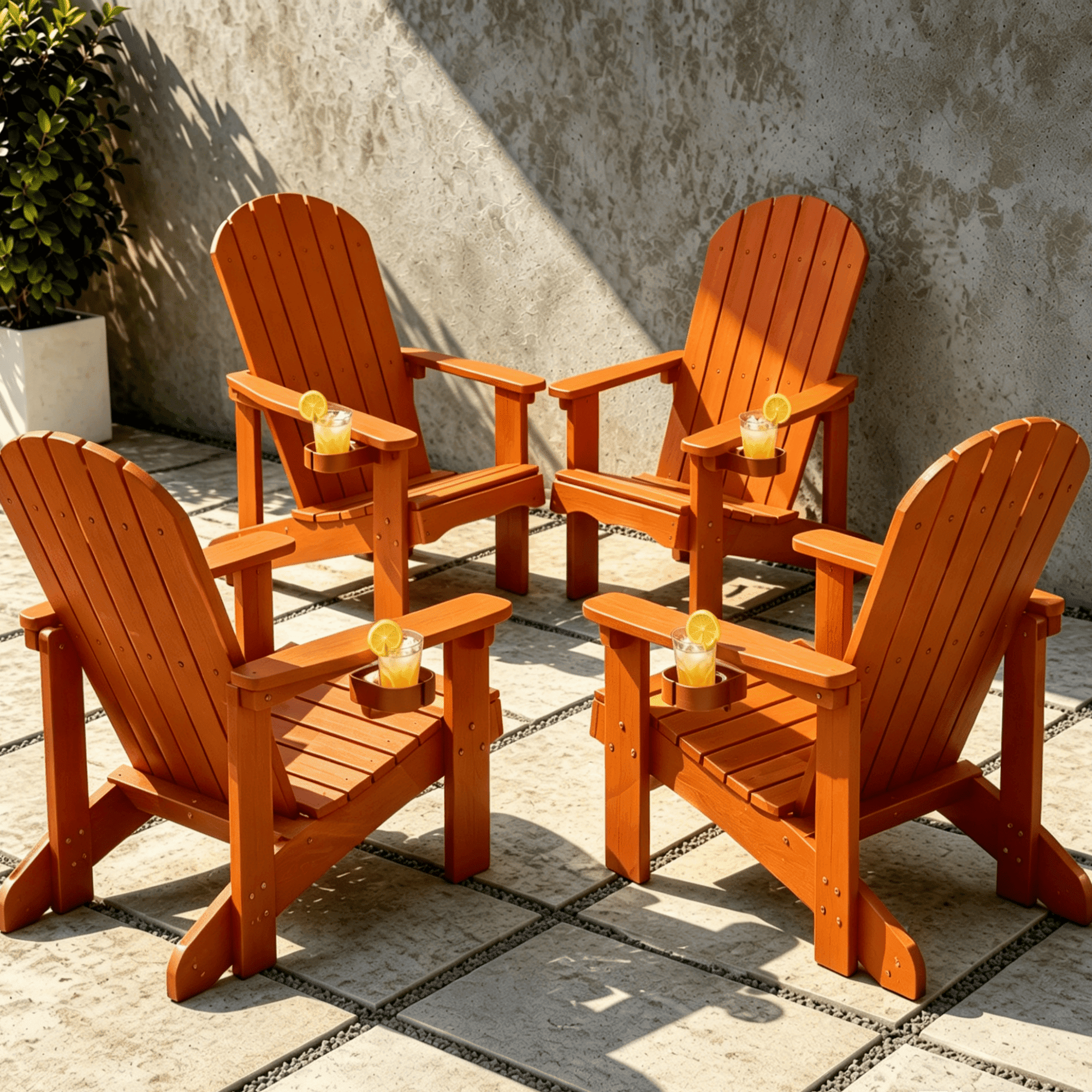 VORENE Set of 4 Folding Adirondack Chairs HDPE Weather Resistant Outdoor Seating with Cup Holder Orange