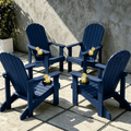VORENE Set of 4 Folding Adirondack Chairs HDPE Weather Resistant Patio Seating with Cup Holder Navy Blue