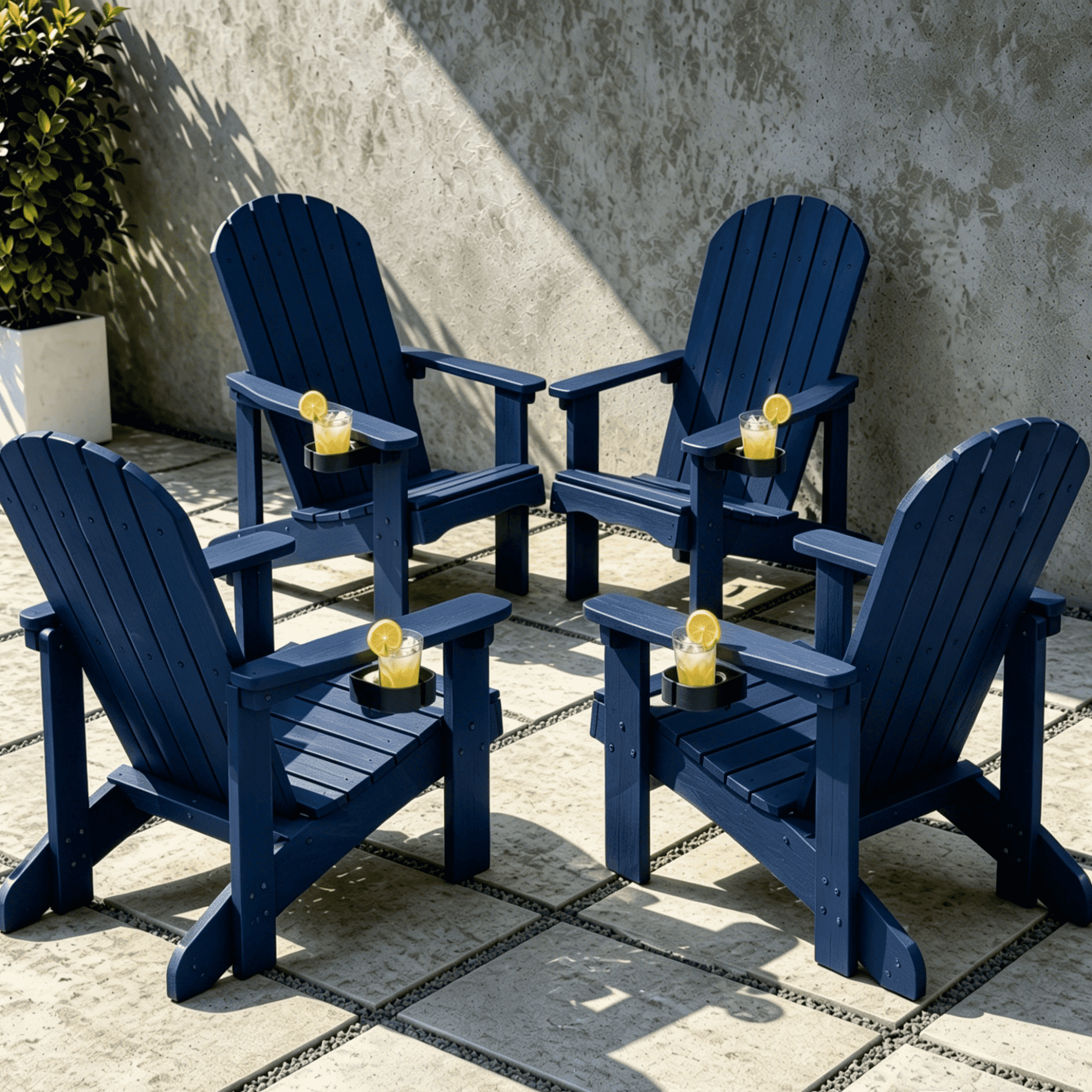 VORENE Set of 4 Folding Adirondack Chairs HDPE Weather Resistant Patio Seating with Cup Holder Navy Blue