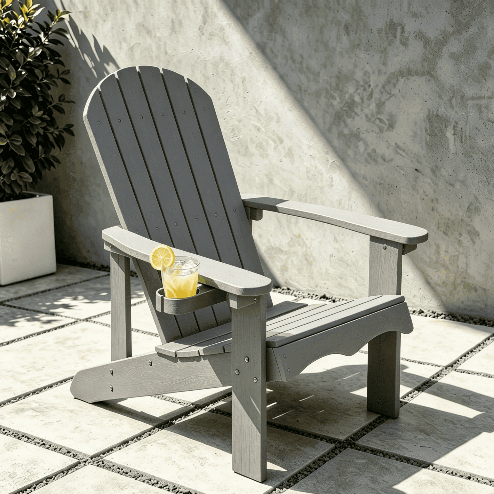 VORENE Single Folding Adirondack Chair HDPE All-Weather Outdoor Seating with Cup Holder Gray