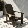 VORENE Single Folding Adirondack Chair HDPE Outdoor Patio Chair Weatherproof with Cup Holder Dark Brown