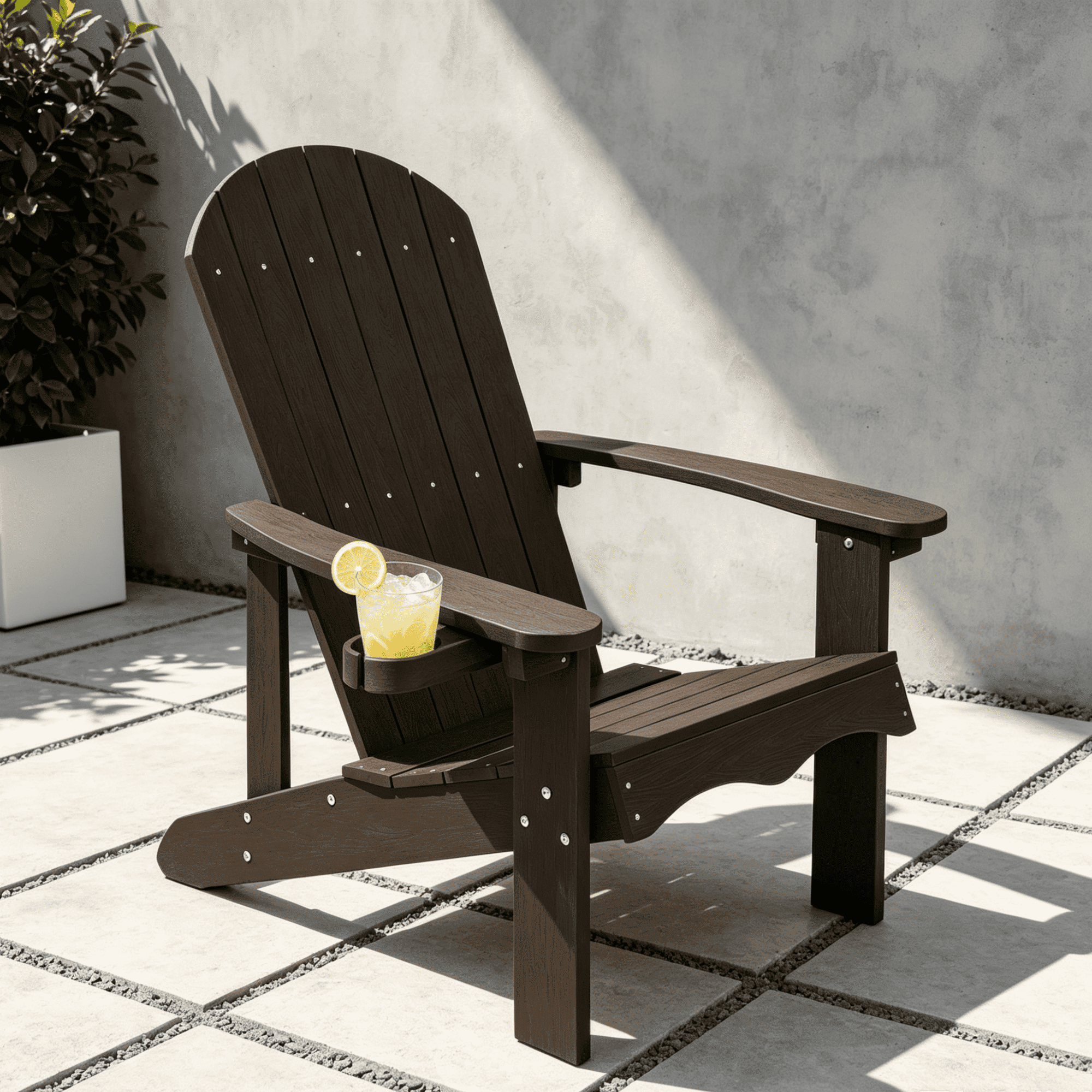 VORENE Single Folding Adirondack Chair HDPE Outdoor Patio Chair Weatherproof with Cup Holder Dark Brown