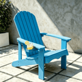 VORENE Single Folding Adirondack Chair HDPE Patio Chair Weather Resistant with Cup Holder Aruba Blue