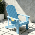 VORENE Single Folding Adirondack Chair HDPE Patio Seating Weather Resistant with Cup Holder Light Blue
