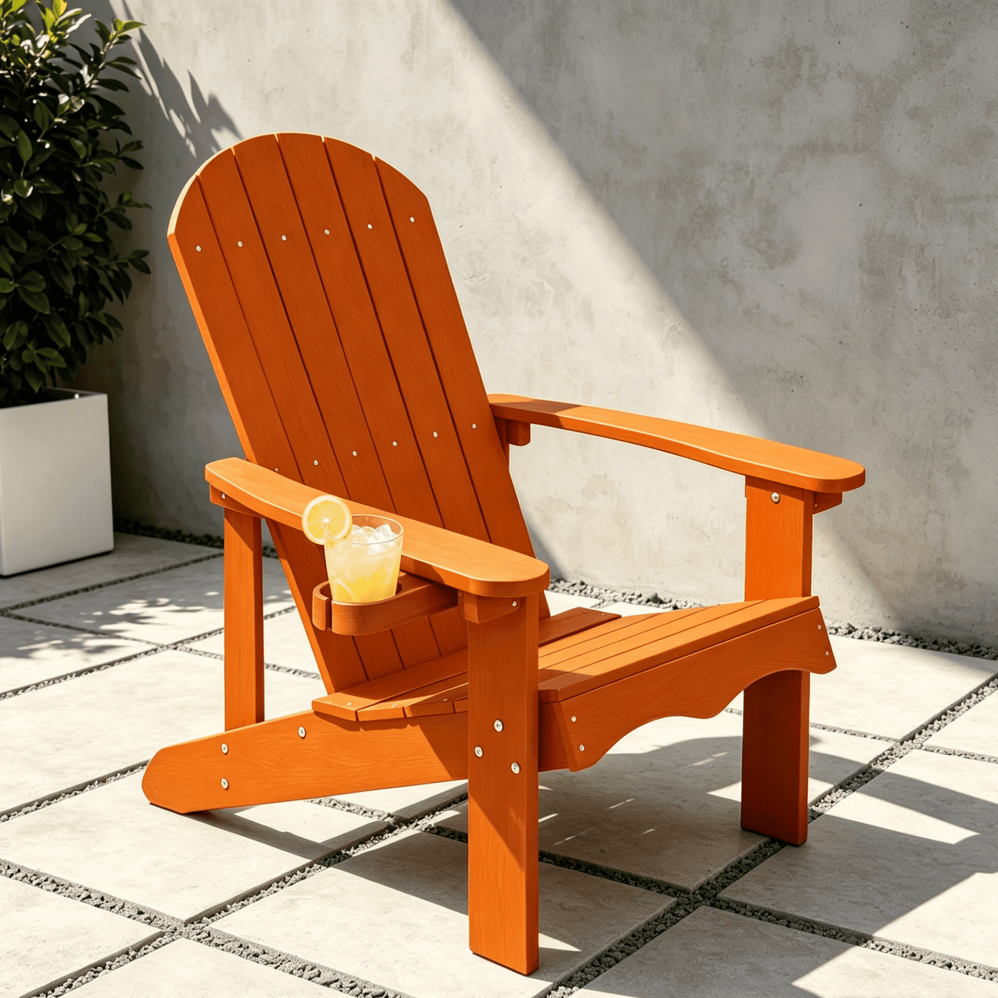 VORENE Single Folding Adirondack Chair HDPE Patio Seating Weather Resistant with Cup Holder Orange