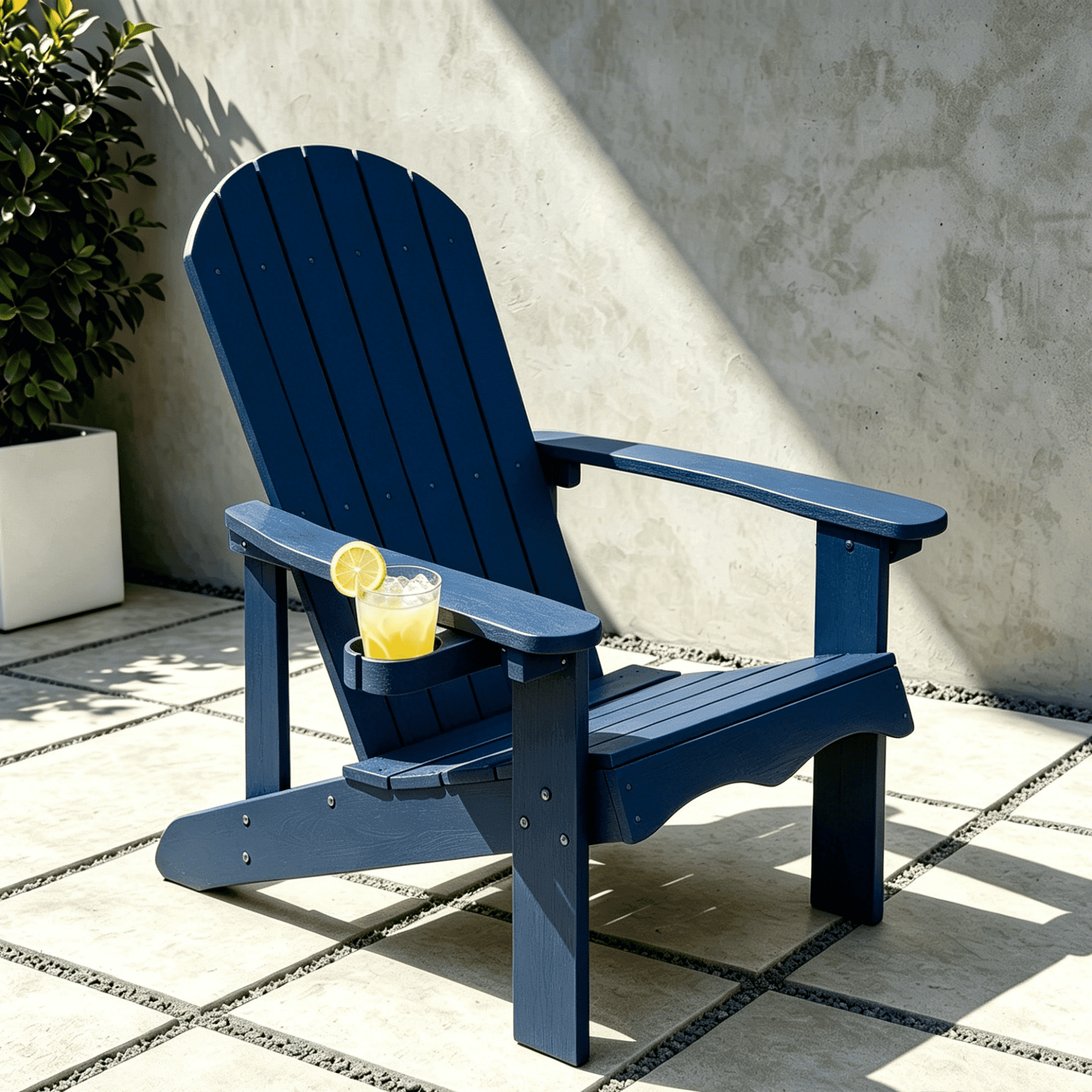 VORENE Single Folding Adirondack Chair HDPE Weather Resistant Outdoor Seating with Cup Holder Navy Blue