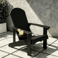 VORENE Single Folding Adirondack Chair HDPE Weather Resistant Patio Chair with Cup Holder Black