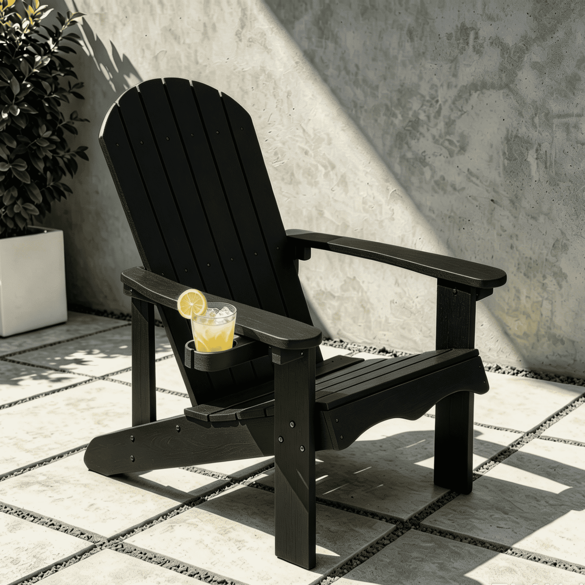 VORENE Single Folding Adirondack Chair HDPE Weather Resistant Patio Chair with Cup Holder Black