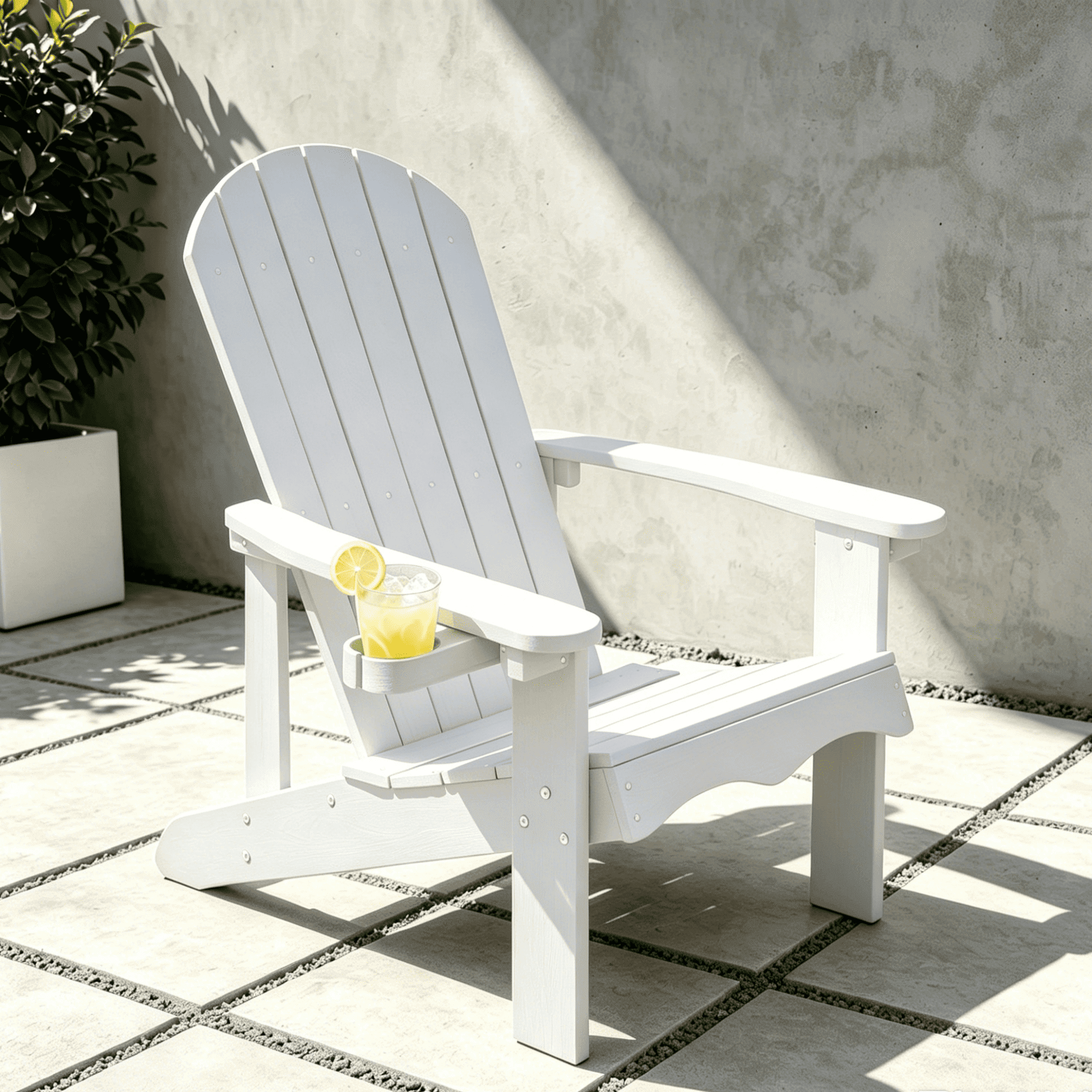 VORENE Single Folding Adirondack Chair HDPE Weatherproof Patio Chair with Cup Holder White