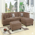VORENE Waffle Suede Sectional Sofa with Tufted Cushion and Decorative Pillows, Truffle